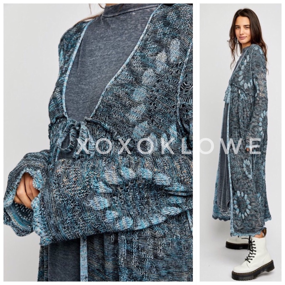 Free People Sea Spirit Tie Front Longline Cardigan | Deep Sea Color | NWT - Picture 3 of 12
